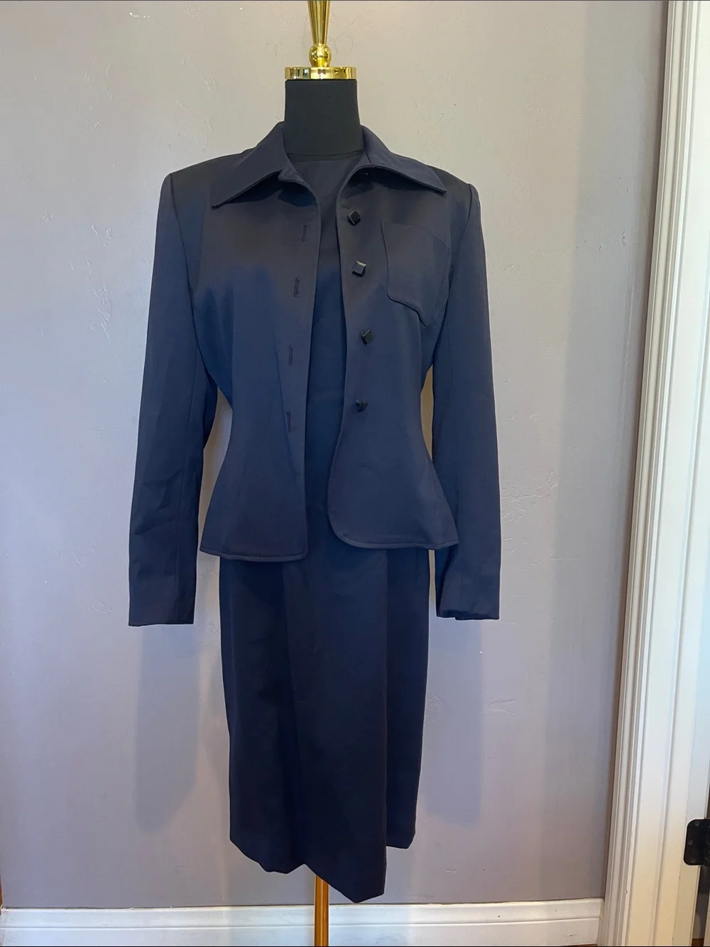 Vintage 80s Noviello-Bloom Bergdorf Goodman Navy Blazer & Dress Suit Set size 4